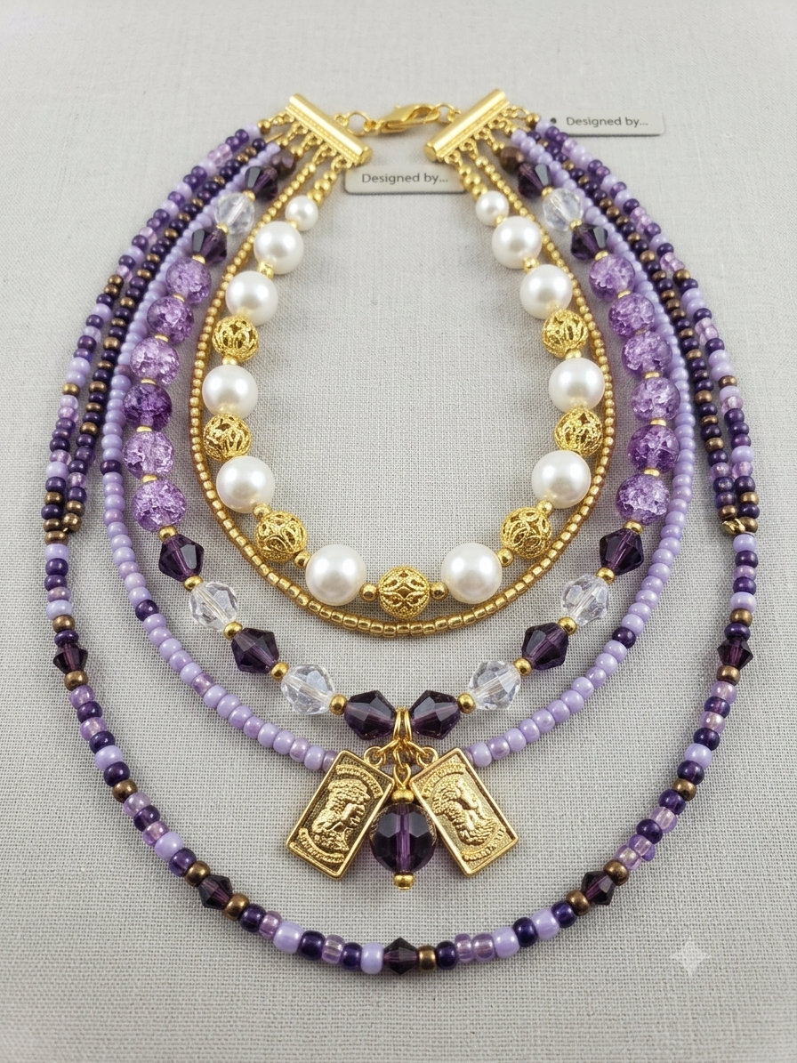 Violet Valor – Multi-Layer Beaded Necklace