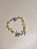 Handmade Silver Butterfly Charm Bracelet – Yellow Crystal & Pearl Beads, Chain Link