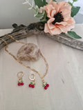 Handmade Cherry Charm Jewellery Set – Gold Plated Necklace & Lever-Back Earrings