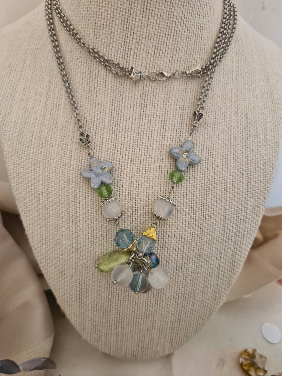 Handmade Sage Green & Ocean Blue Jewellery Set – Necklace, Bracelet & Drop Earrings