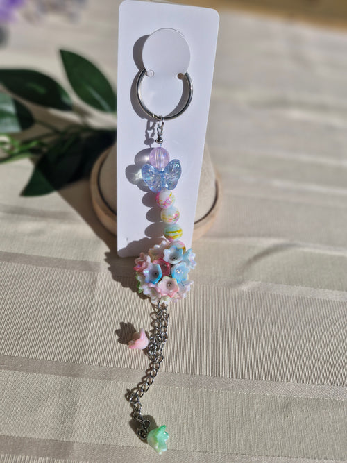 Handmade Butterfly Flower Ball Keychain – Whimsical Beaded Bag Charm