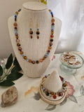 Handmade Tiger Eye & Gemstone Jewellery Set – Long Necklace, Bracelet & Drop Earrings
