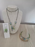 Handmade Sage Green & Ocean Blue Jewellery Set – Necklace, Bracelet & Drop Earrings