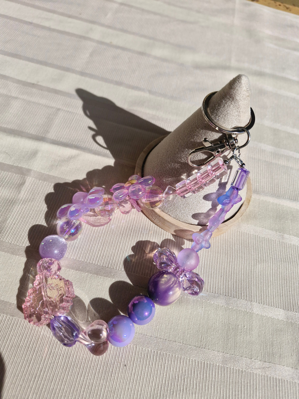Handmade Pink & Purple Flower Bead Keychain – Translucent Acrylic Bag Charm