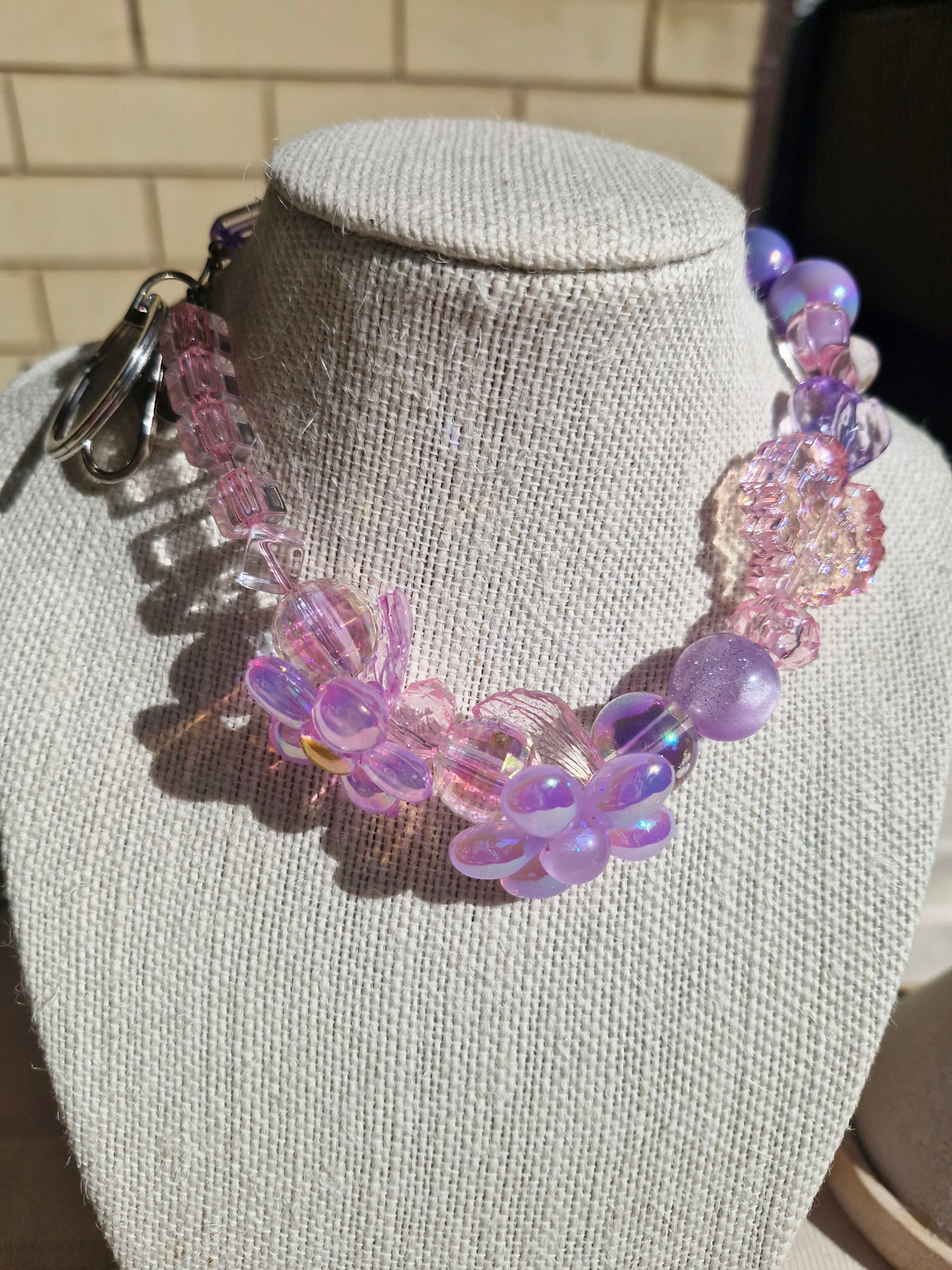 Handmade Pink & Purple Flower Bead Keychain – Translucent Acrylic Bag Charm