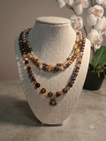 Handmade Vintage Amber & Brown Crystal Layered Necklace – Antique Charm Pendant