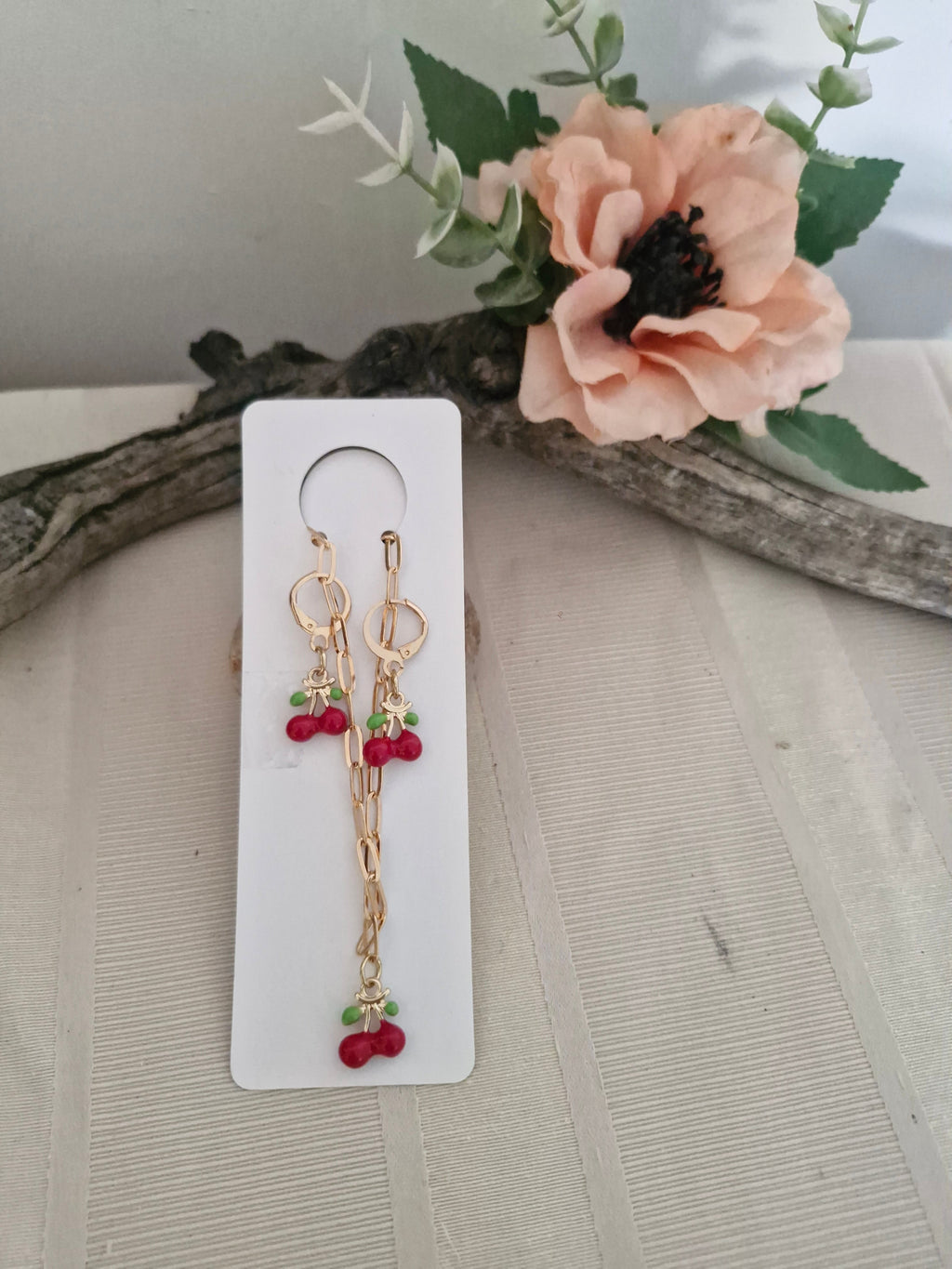 Handmade Cherry Charm Jewellery Set – Gold Plated Necklace & Lever-Back Earrings