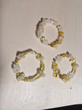 Handmade White Flower & Pearl Beaded Bracelet Set – Gold Butterfly Charm, Set of 3
