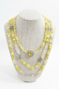 Handmade Yellow Crystal Triple-Strand Necklace – Butterfly Charm & Crystal Heart Pendant